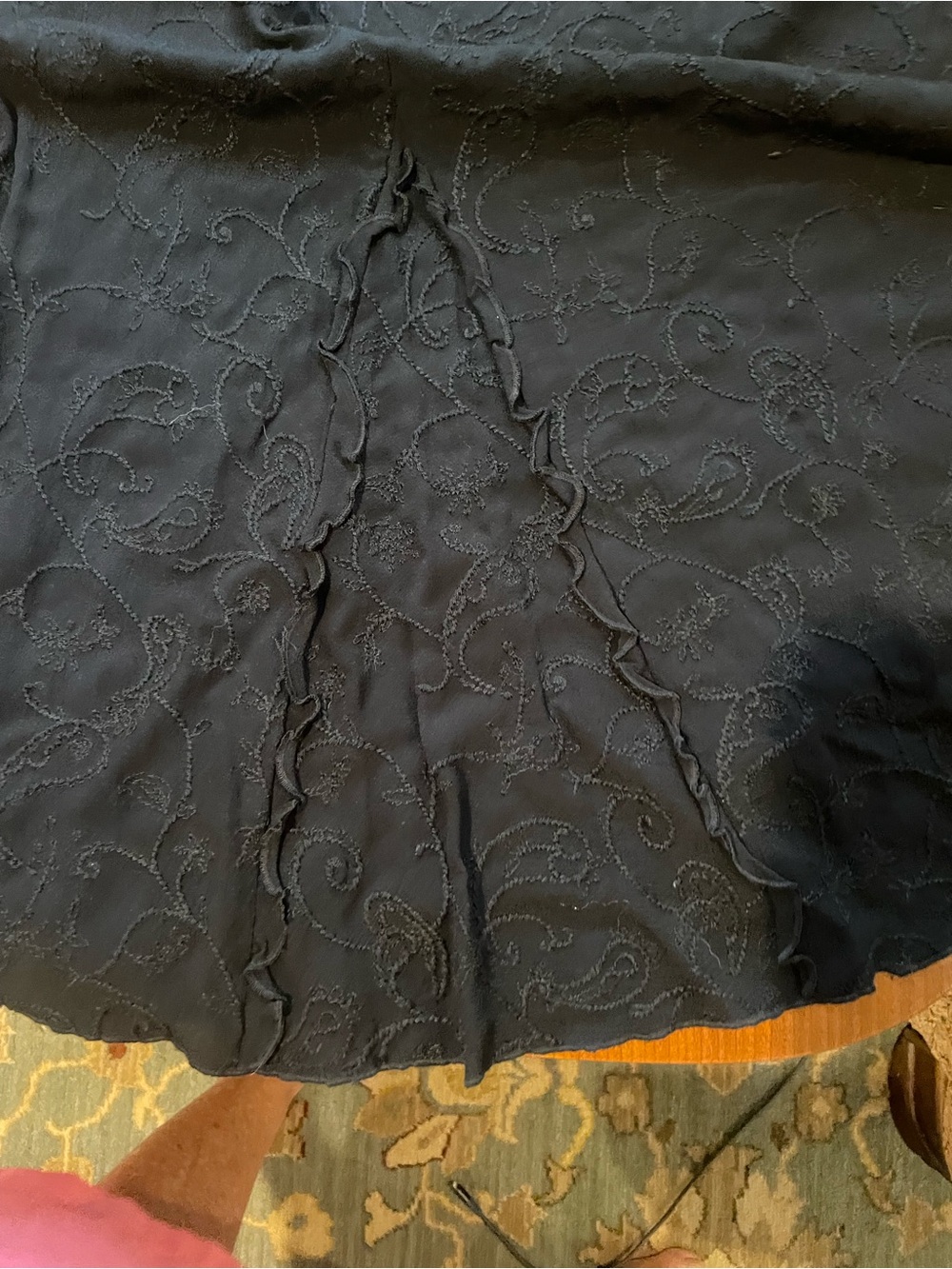 J. Jill Black Delicate Embroidered Long Skirt with Flare and Zip Side